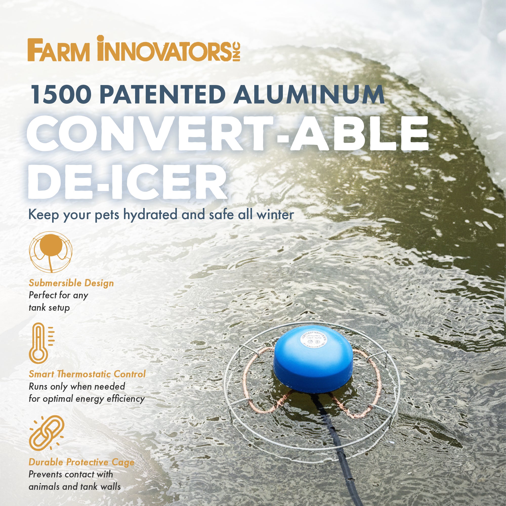 Farm Innovators 1500W Aluminum Convert Able Tank De Icer with 6' Cord (Used)