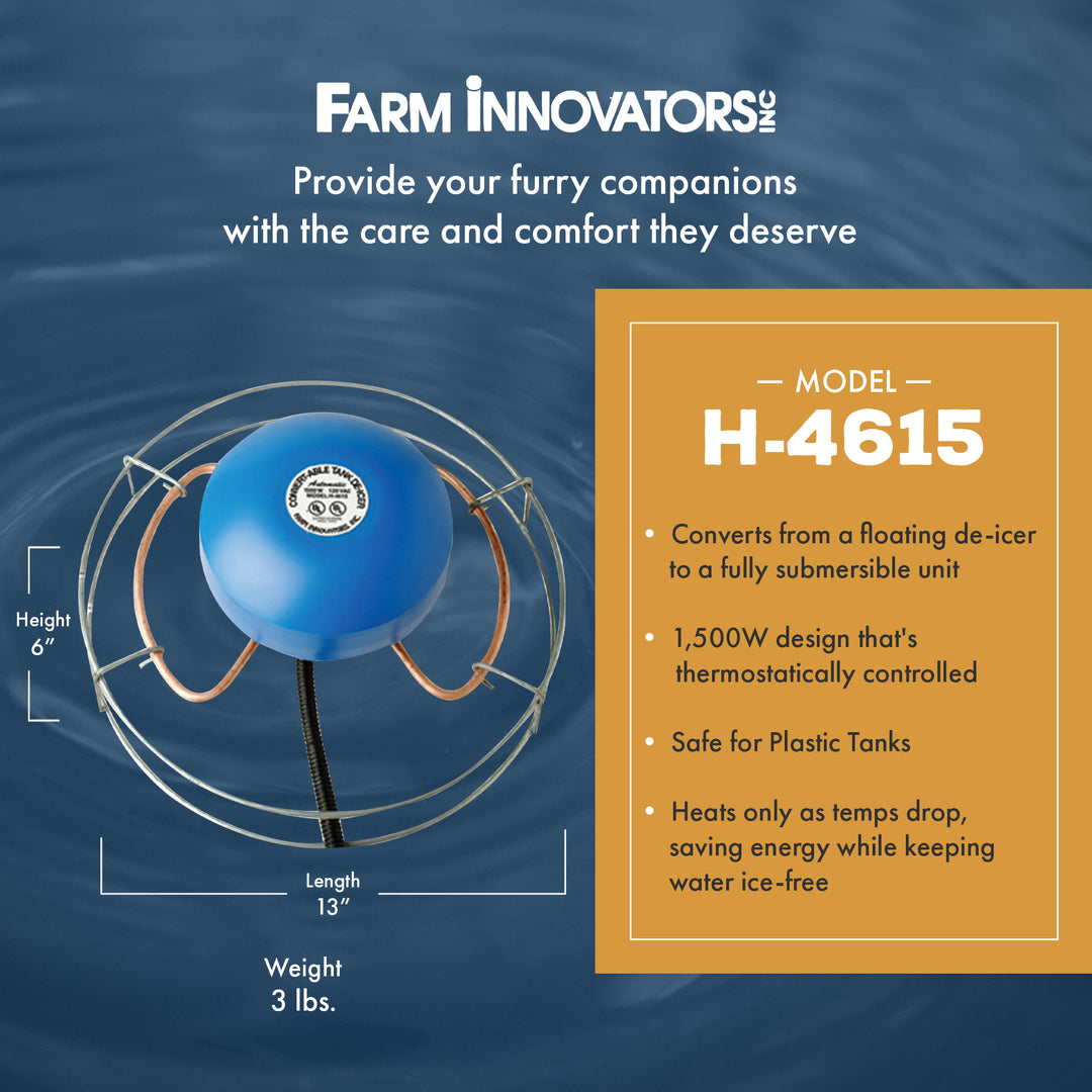 Farm Innovators 1500W Aluminum Convert Able Tank De Icer w/6' Cord (Open Box)