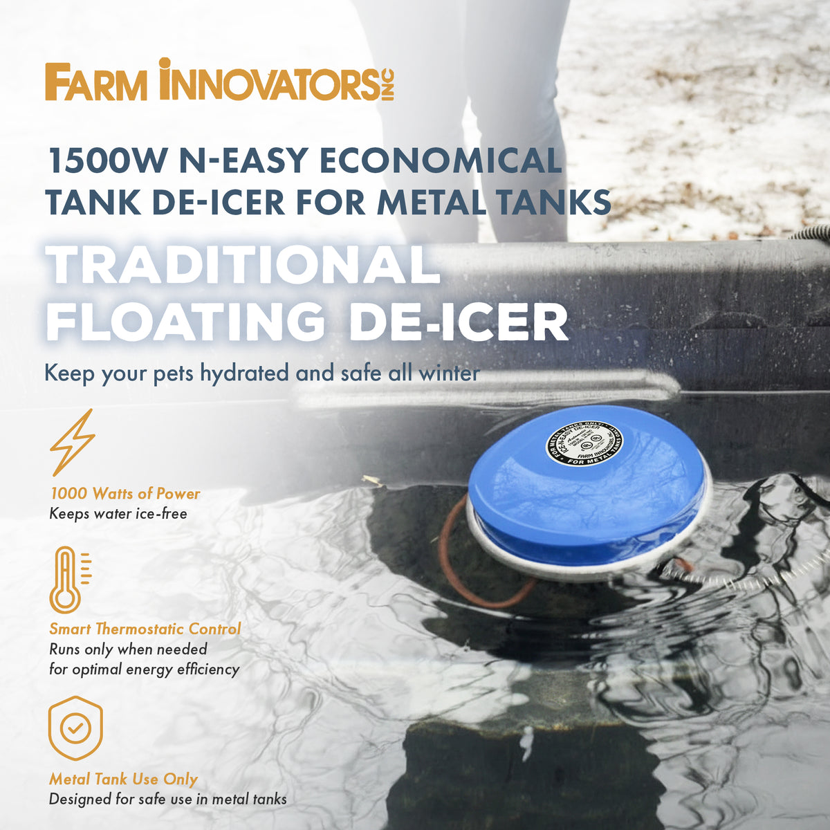 Farm Innovators Ice N Easy Economical Tank 1500W Floating De Icer (Open Box)