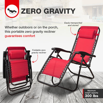 Elevon Adjustable Zero Gravity Recliner Lounge Chair for Outdoor Deck, Burgundy - VMInnovations