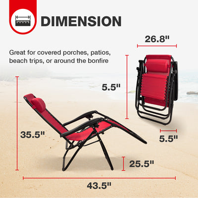 Elevon Adjustable Zero Gravity Recliner Lounge Chair for Outdoor Deck, Burgundy