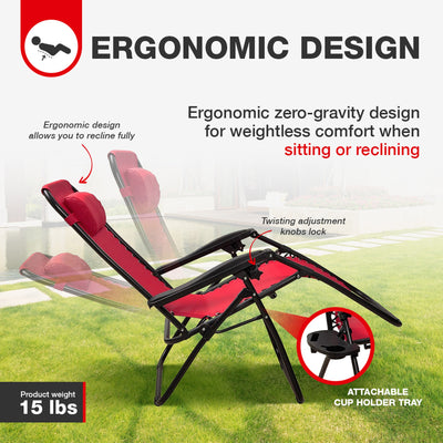 Elevon Adjustable Zero Gravity Recliner Lounge Chair for Outdoor Deck, Burgundy - VMInnovations