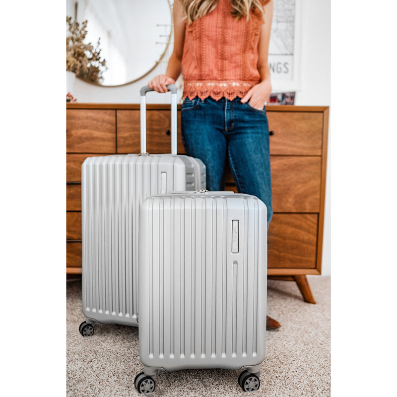 American Tourister Color Spin 2 Pcs Hardside Spinner Luggage Set, Silver (Used)