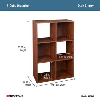 ClosetMaid 6 Cube Cubby Wood Open Bookcase Display Shelf Organizer, Dark Cherry