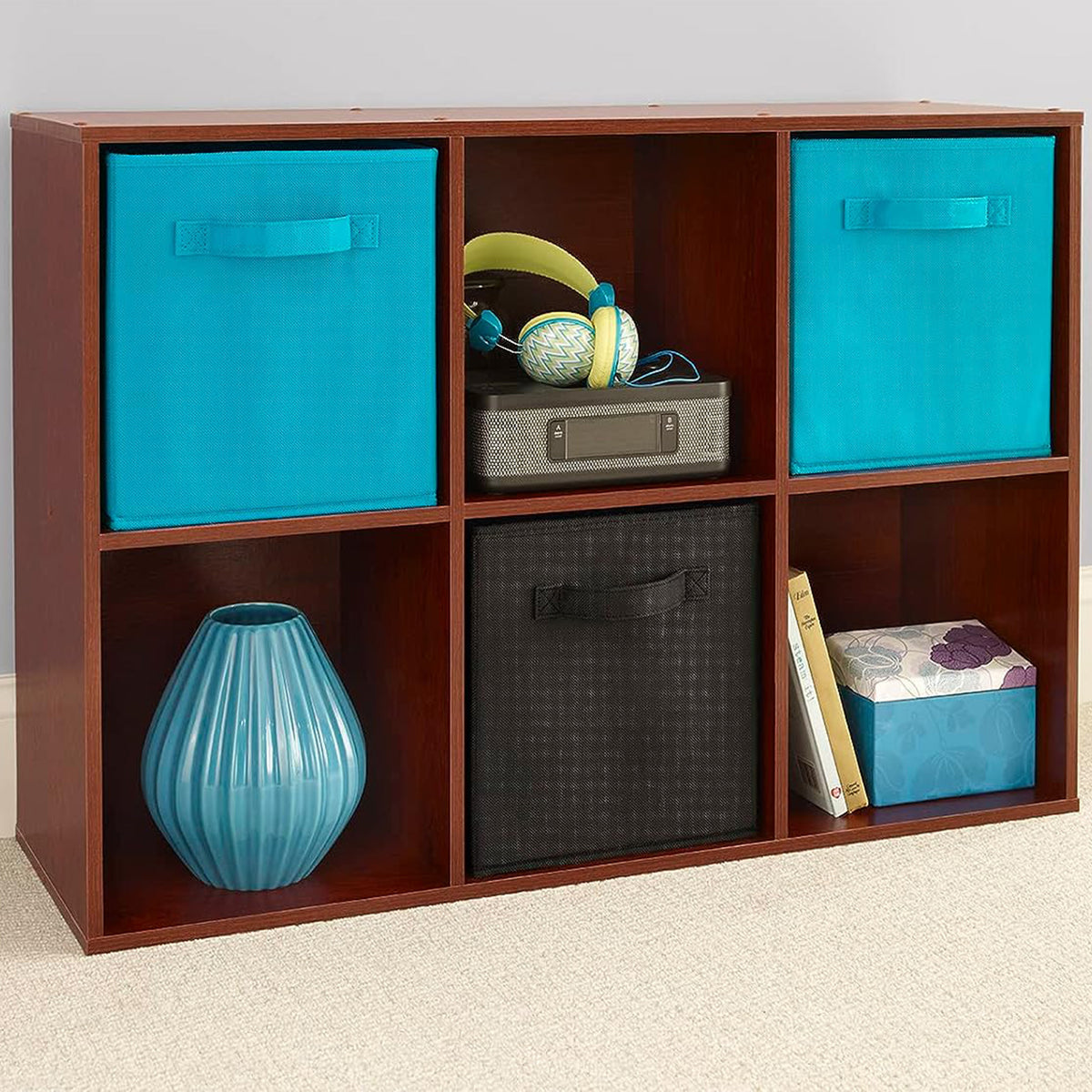 ClosetMaid 6 Cube Cubby Wood Open Bookcase Display Shelf, Dark Cherry (Open Box) - VMInnovations