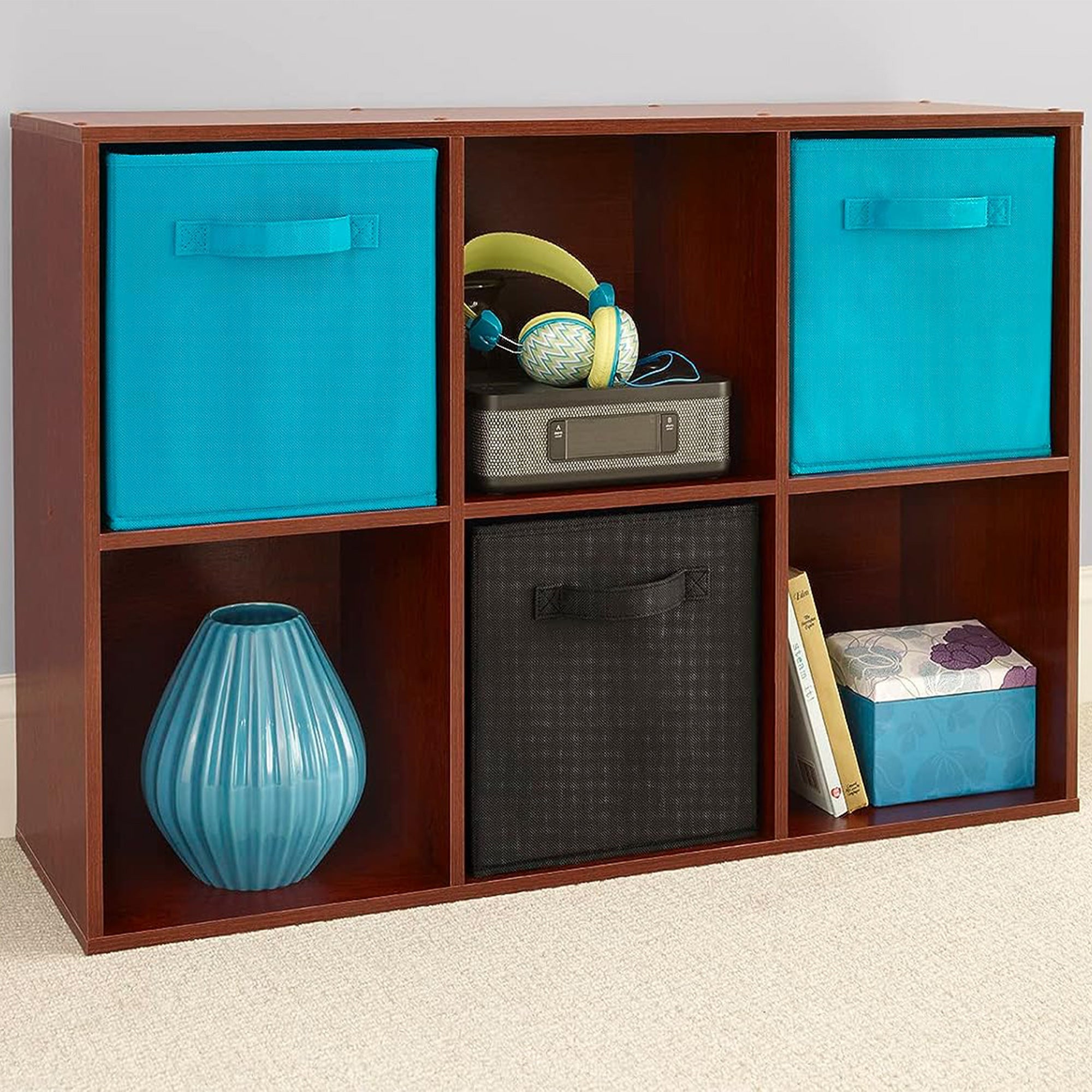 ClosetMaid 6 Cube Cubby Wood Bookcase Display Shelf Organizer, Dark Cherry(Used)