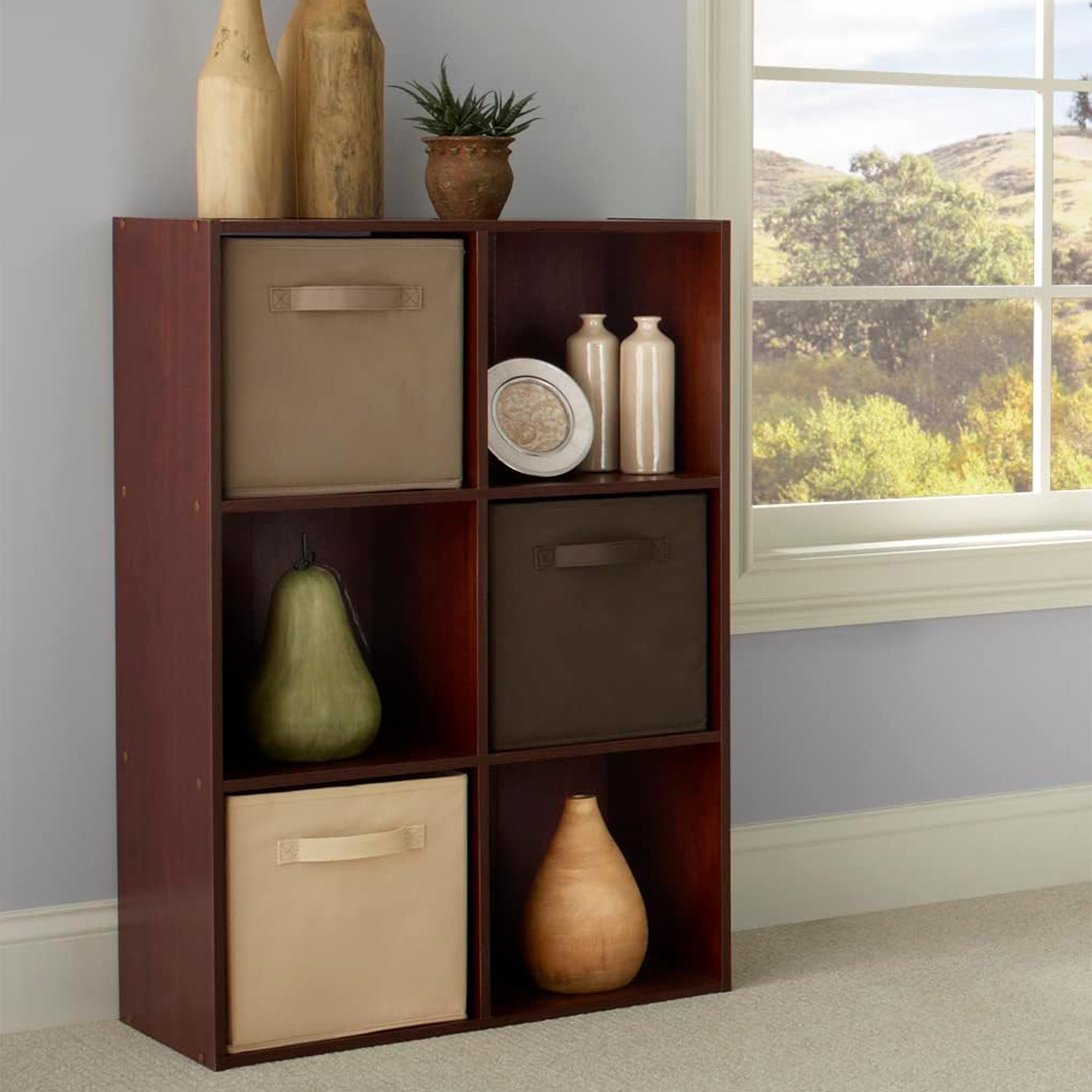 ClosetMaid 6 Cube Cubby Wood Bookcase Display Shelf Organizer, Dark Cherry(Used)