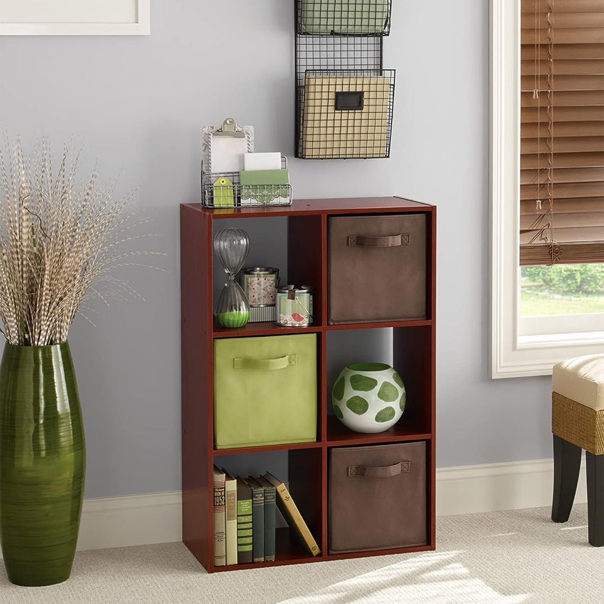 ClosetMaid 6 Cube Cubby Wood Bookcase Display Shelf Organizer, Dark Cherry(Used)