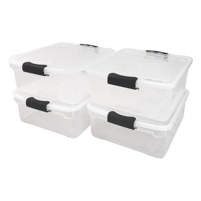 Homz 15.5 Qt Plastic Stackable Home Storage Container w/Lid, Gray Latch (8 Pack)