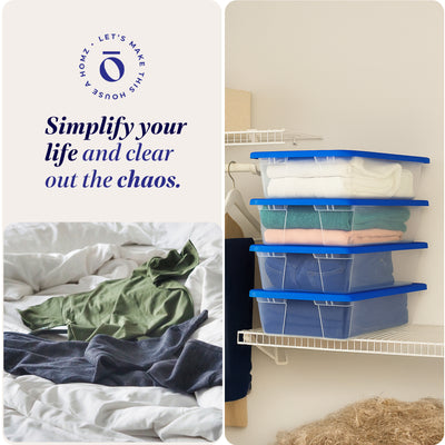 Homz Snaplock 41 Qt Stackable Plastic Storage Container w/ Lid, Blue (4 Pack)