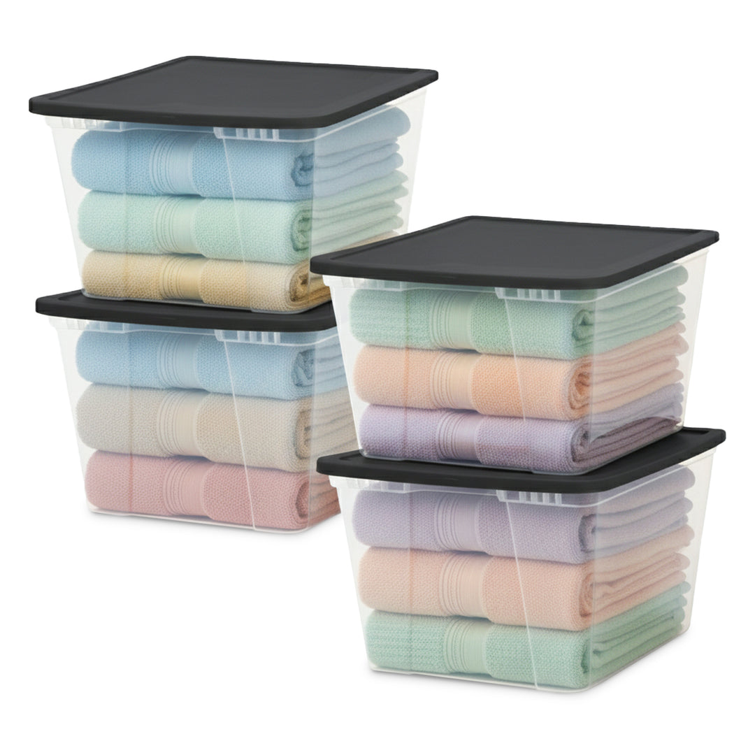 Homz 56 Qt Stackable Plastic Storage Container w/Snaplock Lid, Gray (4 Pack) - VMInnovations