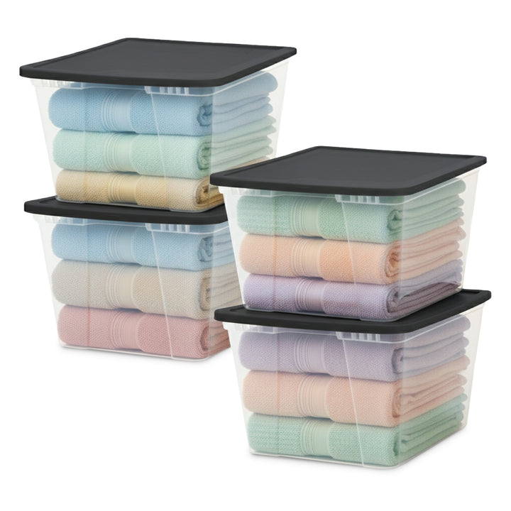 Homz 56 Qt Stackable Plastic Storage Container w/Snaplock Lid, Gray (4 Pack) - VMInnovations