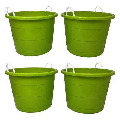 Homz 17 Gallon Indoor Outdoor Storage Bucket w/Rope Handles, Bold Lime (4 Pack)