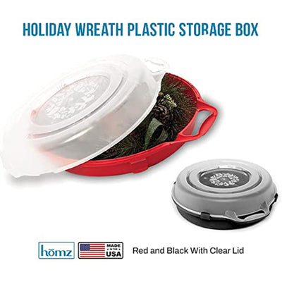 Homz 24 In Seasonal Holiday Christmas Plastic Wreath Storage Box, Black (6 Pack)