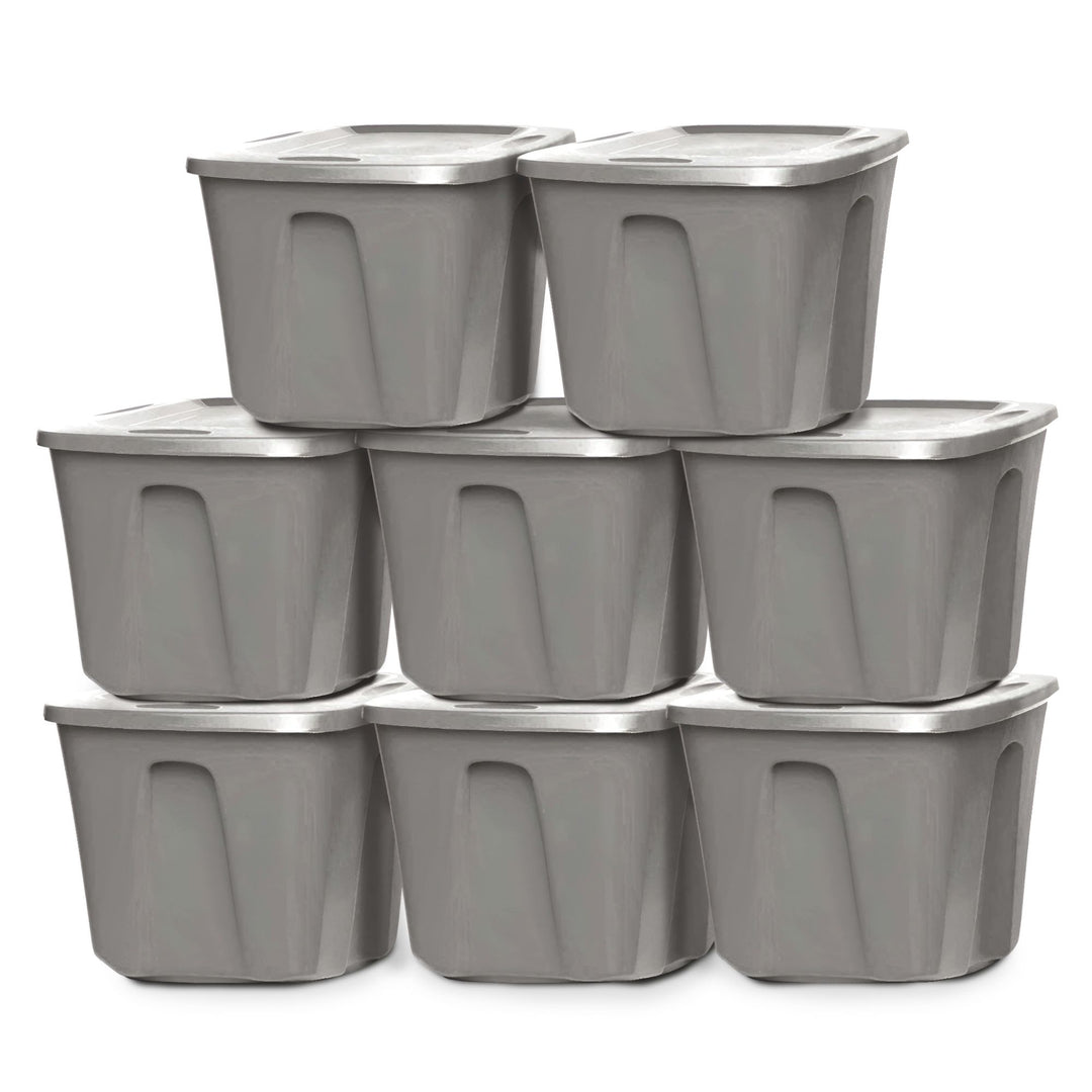 Homz 10 Gallon Heavy Duty Plastic Storage Container, Titanium Silver (8 Pack)