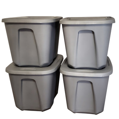 Homz 10 Gallon Heavy Duty Plastic Storage Container, Titanium Silver (8 Pack)
