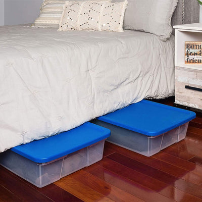 Homz 28 Qt Snaplock Clear Plastic Storage Container Bin , Blue (2pk) (Open Box)