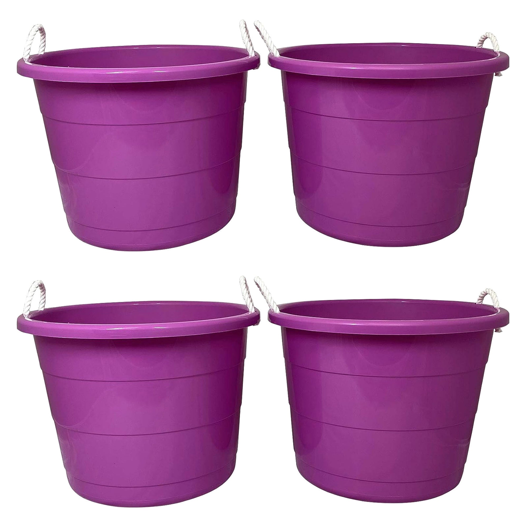 Homz 17 Gallon Indoor Outdoor Storage Bucket w/ Rope Handles, Orchid (4 Pack) - VMInnovations