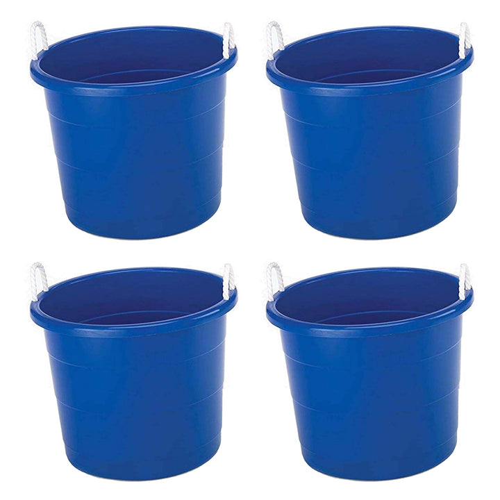 Homz 17 Gallon Indoor Outdoor Storage Bucket with Rope Handles, Blue (4 Pack)