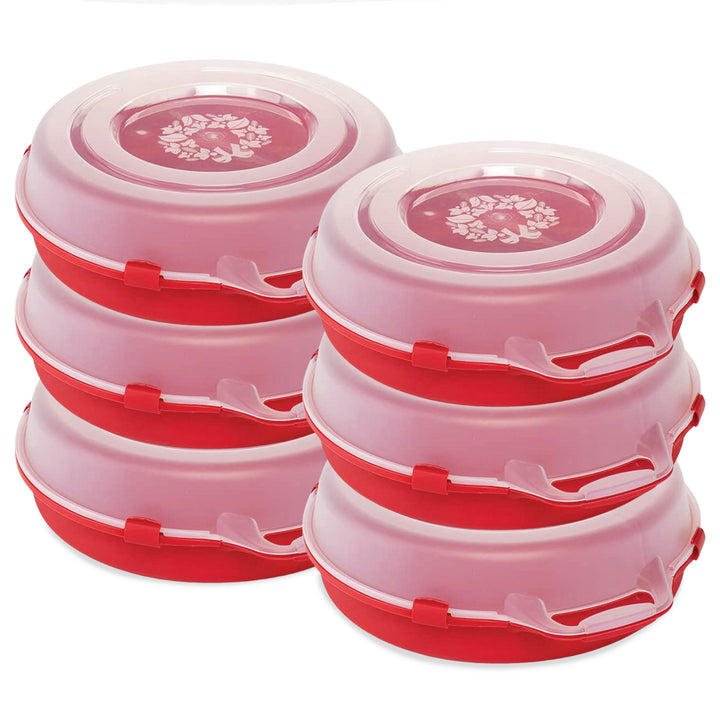 Homz 24 Inch Seasonal Holiday Christmas Plastic Wreath Storage Box, Red (6 Pack)