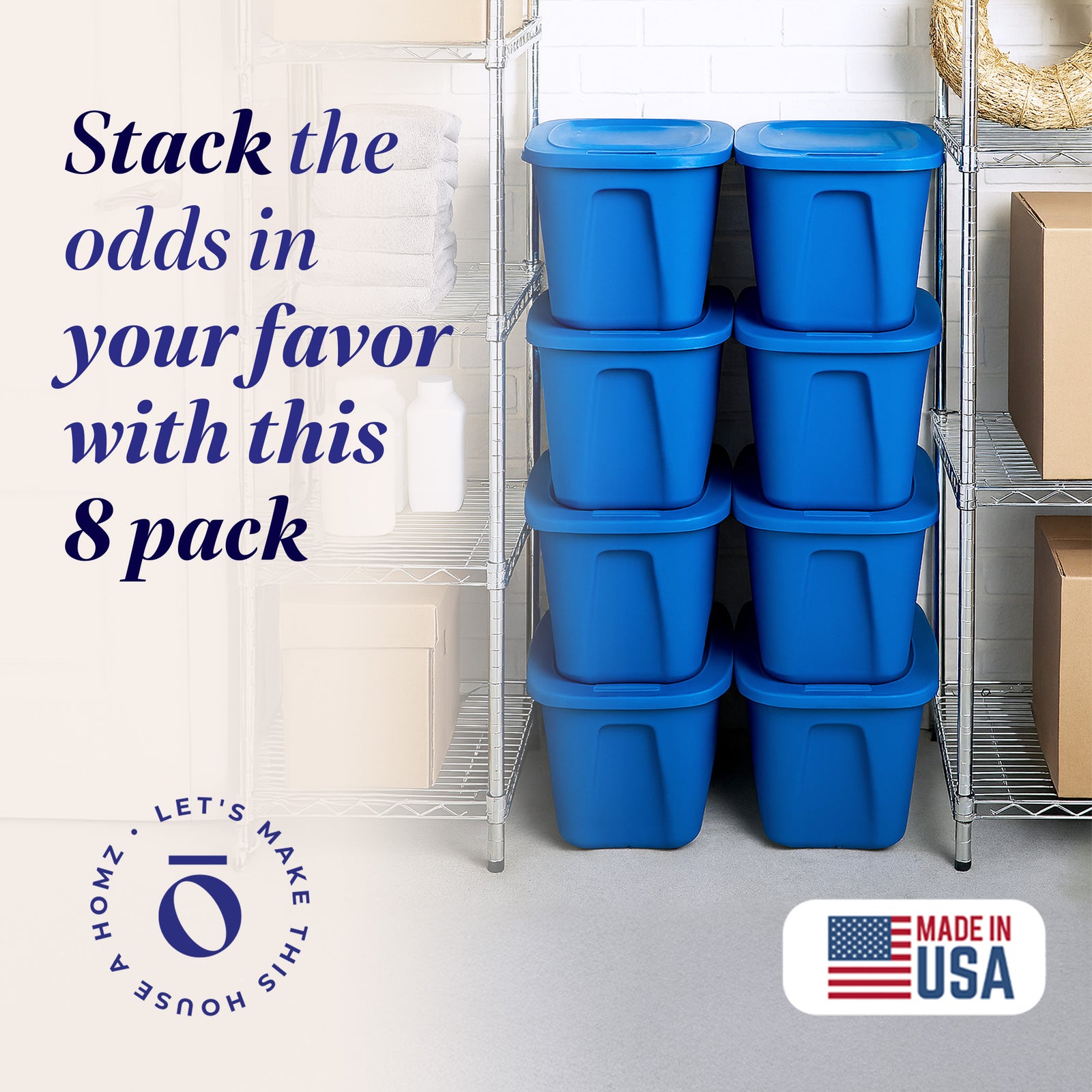 HOMZ 10 Gallon Heavy Duty Plastic Storage Container Bin, Capri Blue (8 Pack) - VMInnovations