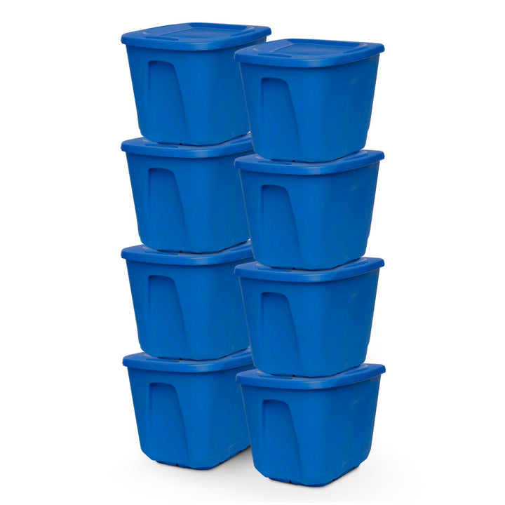 HOMZ 10 Gallon Heavy Duty Plastic Storage Container Bin, Capri Blue (8 Pack)