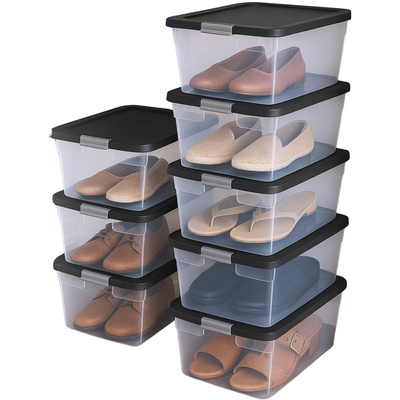 Homz 15 Qt Stackable Plastic Storage Container w/Snaplock Lid, Gray (8 Pack)