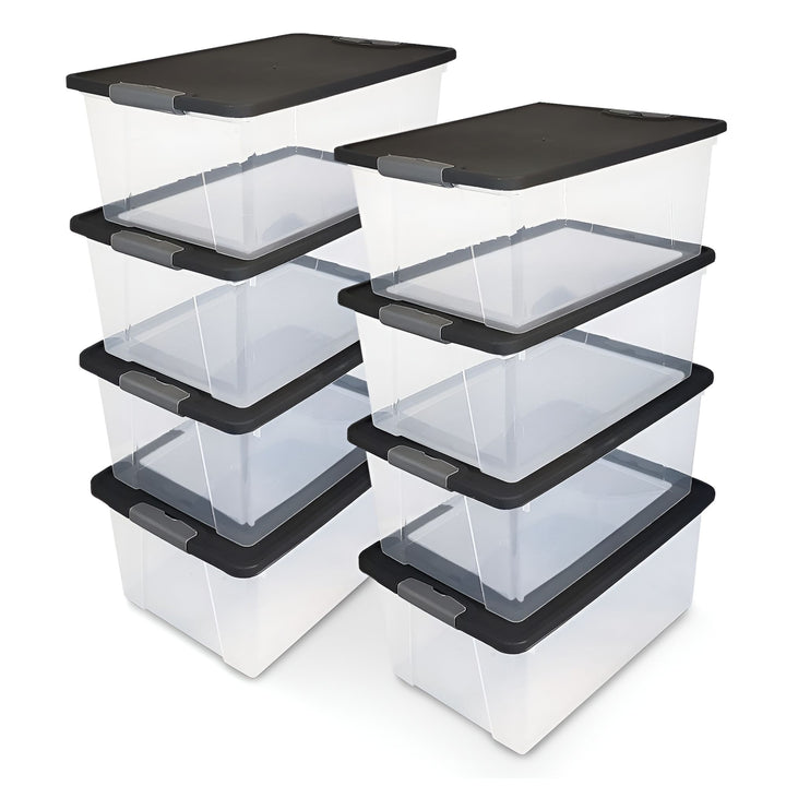 Homz 15 Qt Stackable Plastic Storage Container w/Snaplock Lid, Gray (8 Pack)