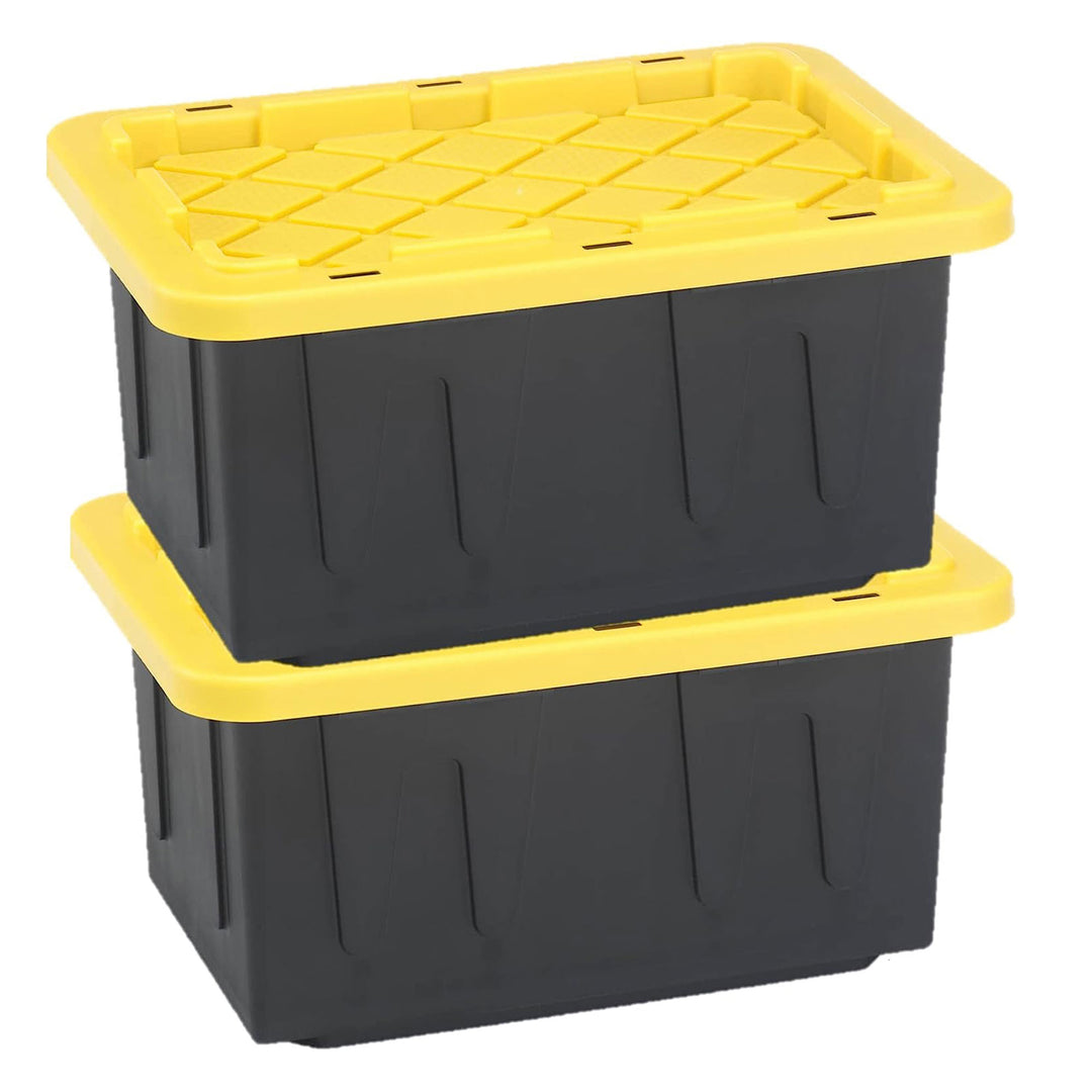 Homz 15 Gallon Durabilt Storage Container with Snap Lid, Black/Yellow (4 Pack)