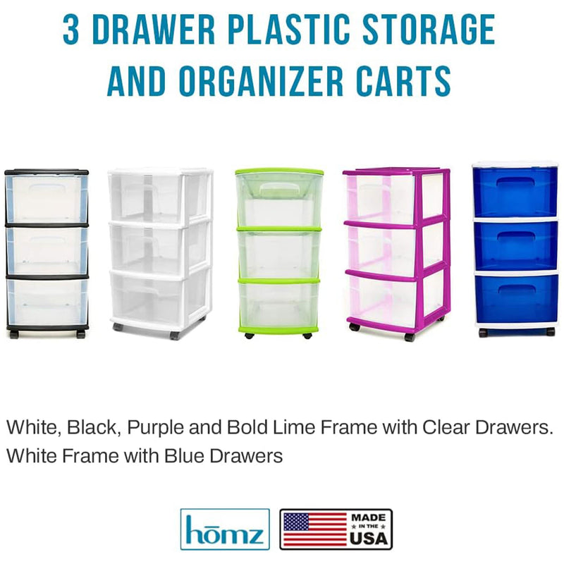 Homz Plastic 3 Drawer Medium Storage Container Tower, Purple Frame (2 Pack)