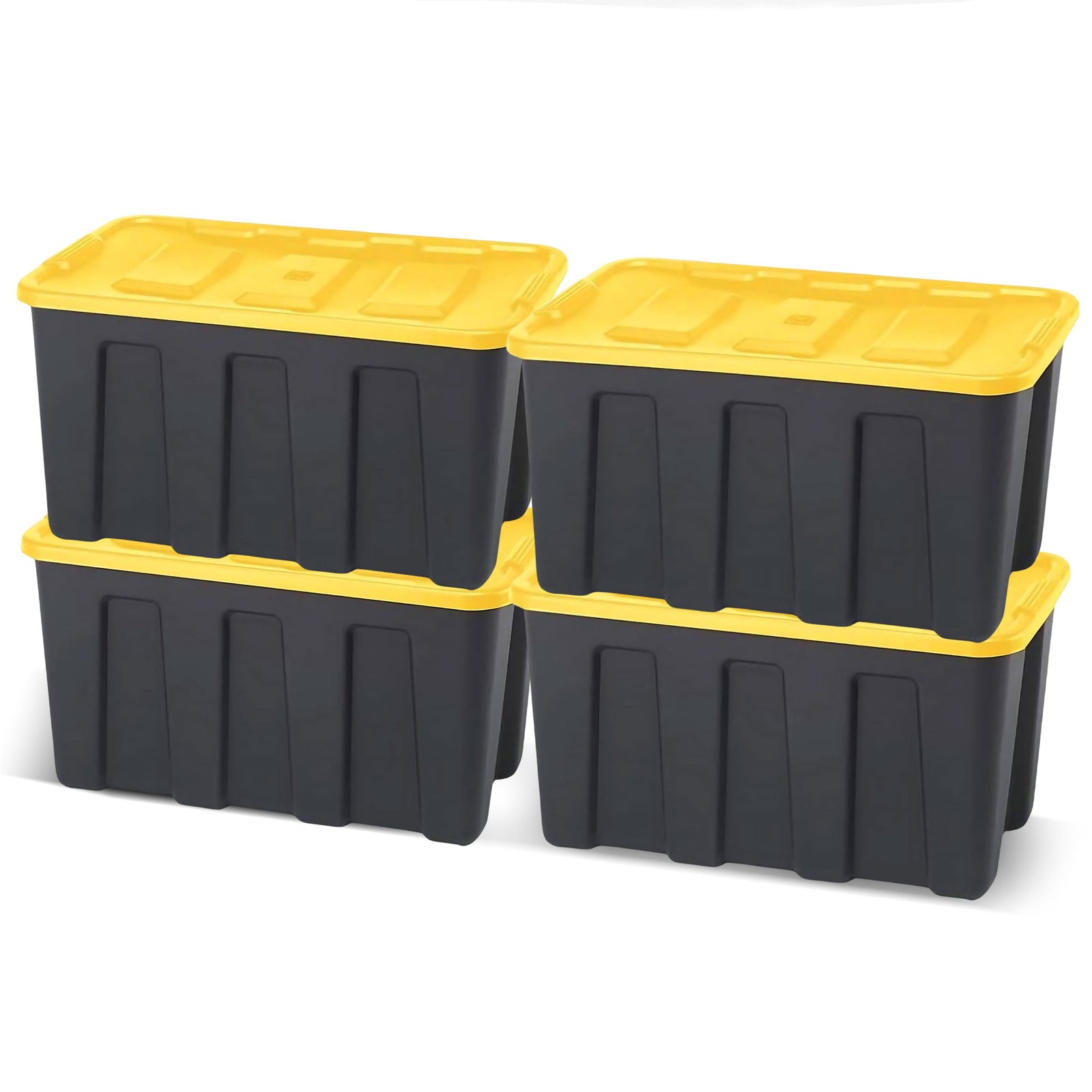Homz 34 Gallon Durabilt Home Storage Container with Lid, Black/Yellow (4 Pack) - VMInnovations