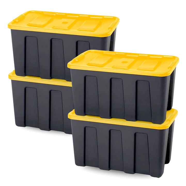 Homz 34 Gallon Durabilt Home Storage Container with Lid, Black/Yellow (4 Pack)