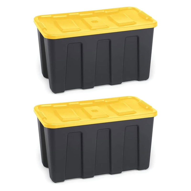 Homz 34 Gallon Durabilt Home Storage Container with Lid, Black/Yellow (4 Pack)