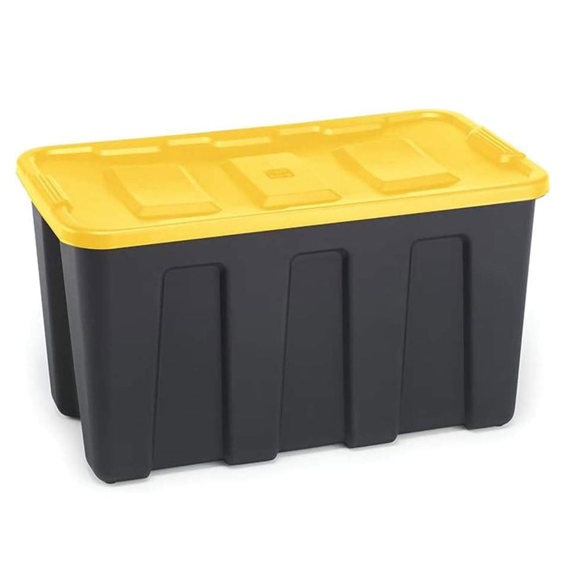 Homz 34 Gallon Durabilt Home Storage Container with Lid, Black/Yellow (4 Pack)