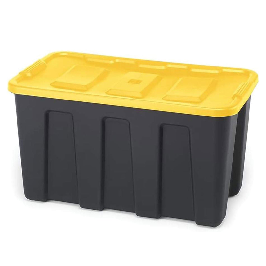 Homz 34 Gallon Durabilt Home Storage Container with Lid, Black/Yellow (4 Pack)