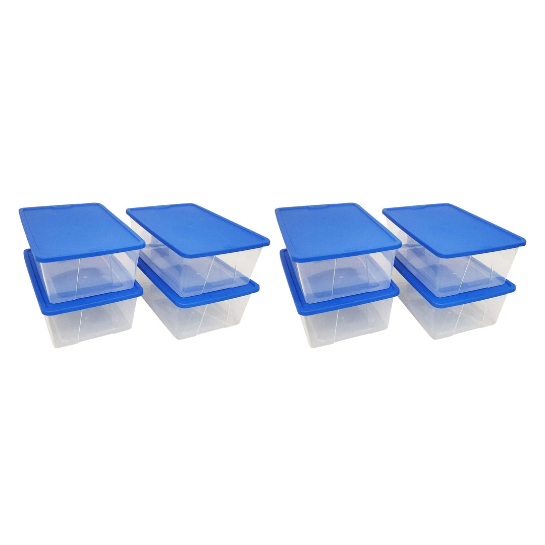 Homz 12 Qt Stackable Plastic Storage Container w/ Snaplock Lid, Blue (8 Pack)