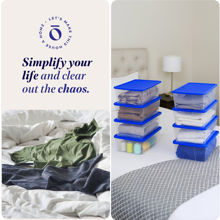 Homz 12 Qt Stackable Plastic Storage Container w/ Snaplock Lid, Blue (8 Pack) - VMInnovations