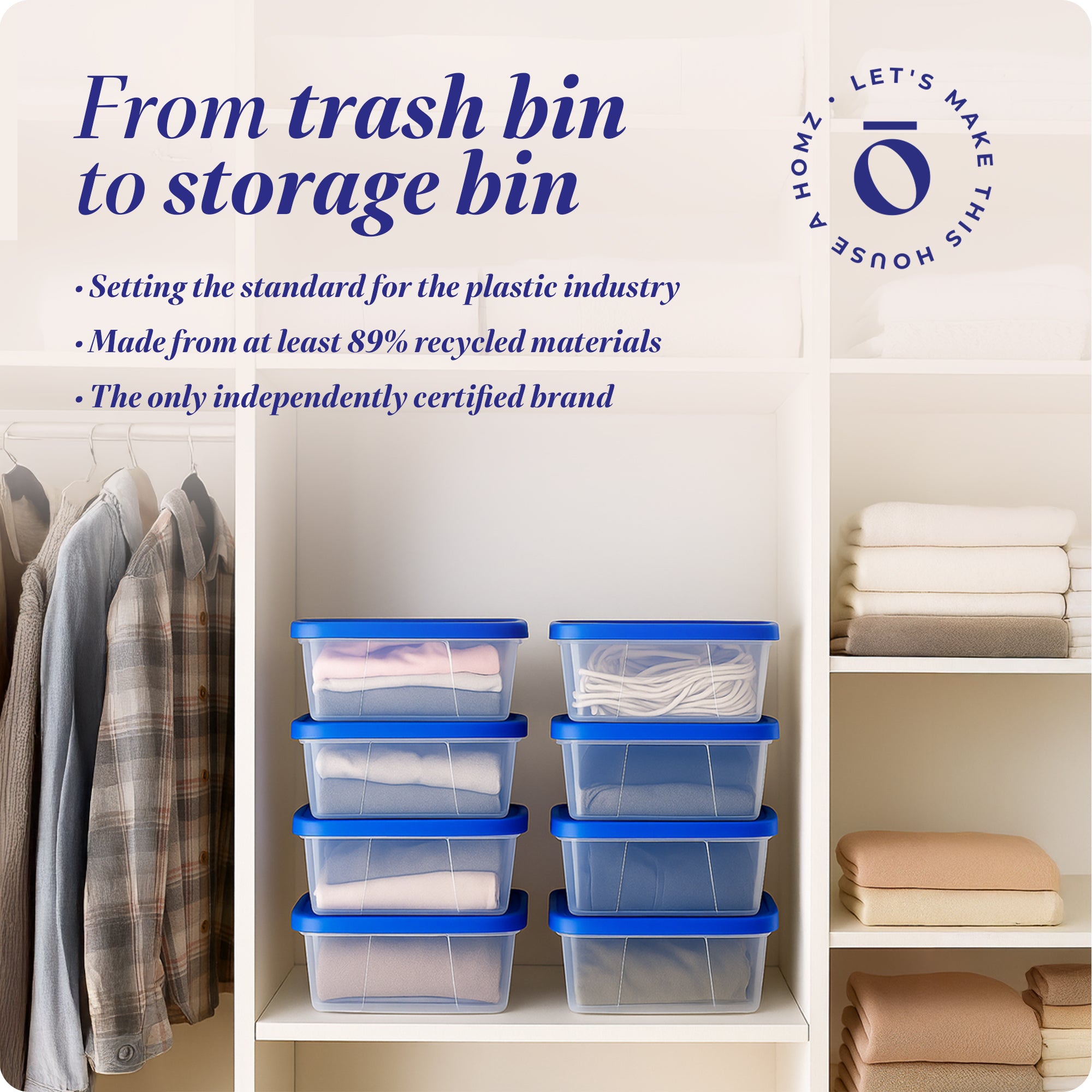 Homz 12 Qt Stackable Plastic Storage Container w/ Snaplock Lid, Blue (8 Pack) - VMInnovations