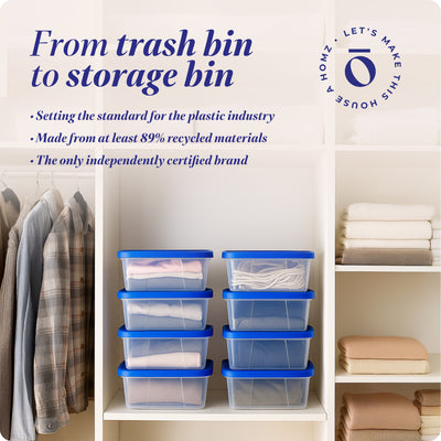 Homz 12 Qt Stackable Plastic Storage Container w/ Snaplock Lid, Blue (8 Pack) - VMInnovations