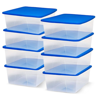 Homz 12 Qt Stackable Plastic Storage Container w/ Snaplock Lid, Blue (8 Pack) - VMInnovations
