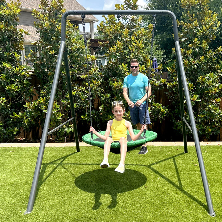 gobaplay FlyMax Saucer Tree Swing, 40" Round Outdoor Platform Saucer Seat, Green