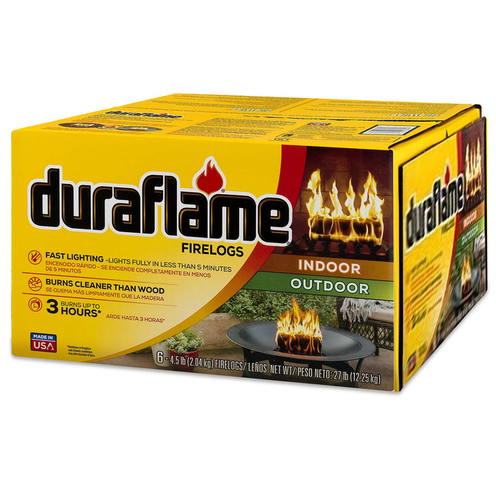 Duraflame 4.5lb Indoor Outdoor Fireplace Fire Pit Firelog, 3 Hr Burn Time, 6 Pk