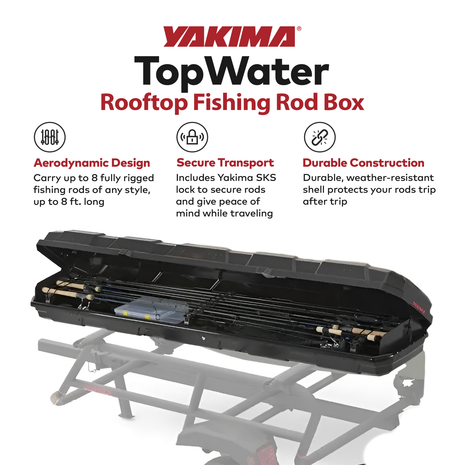 Yakima TopWater Enclosed Rooftop Fishing Rod Box Compatible w/ EasyRider Trailer - VMInnovations