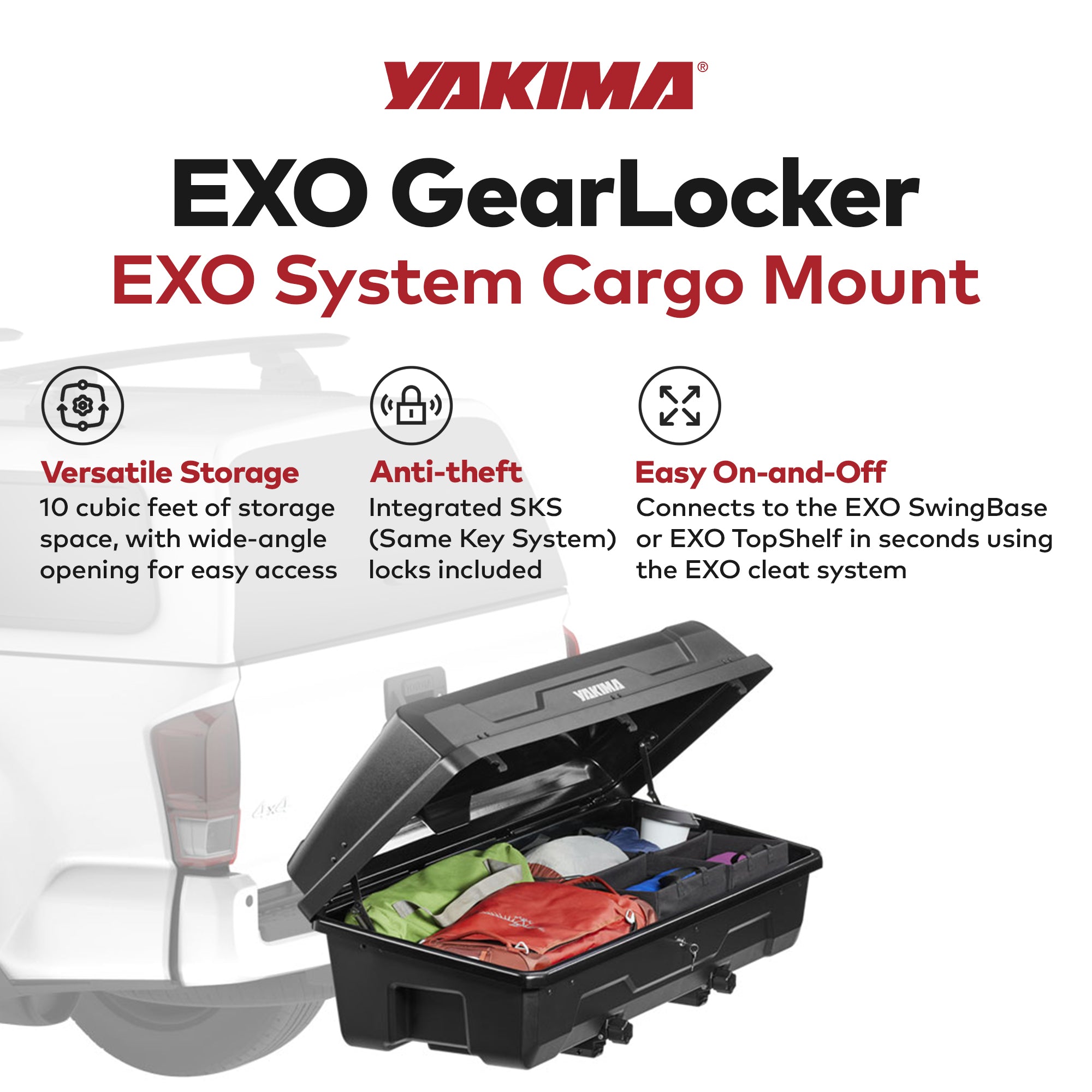 Yakima EXO GearLocker 10 Cu Ft Vehicle Roof Rack Cargo Box for EXO SwingBase
