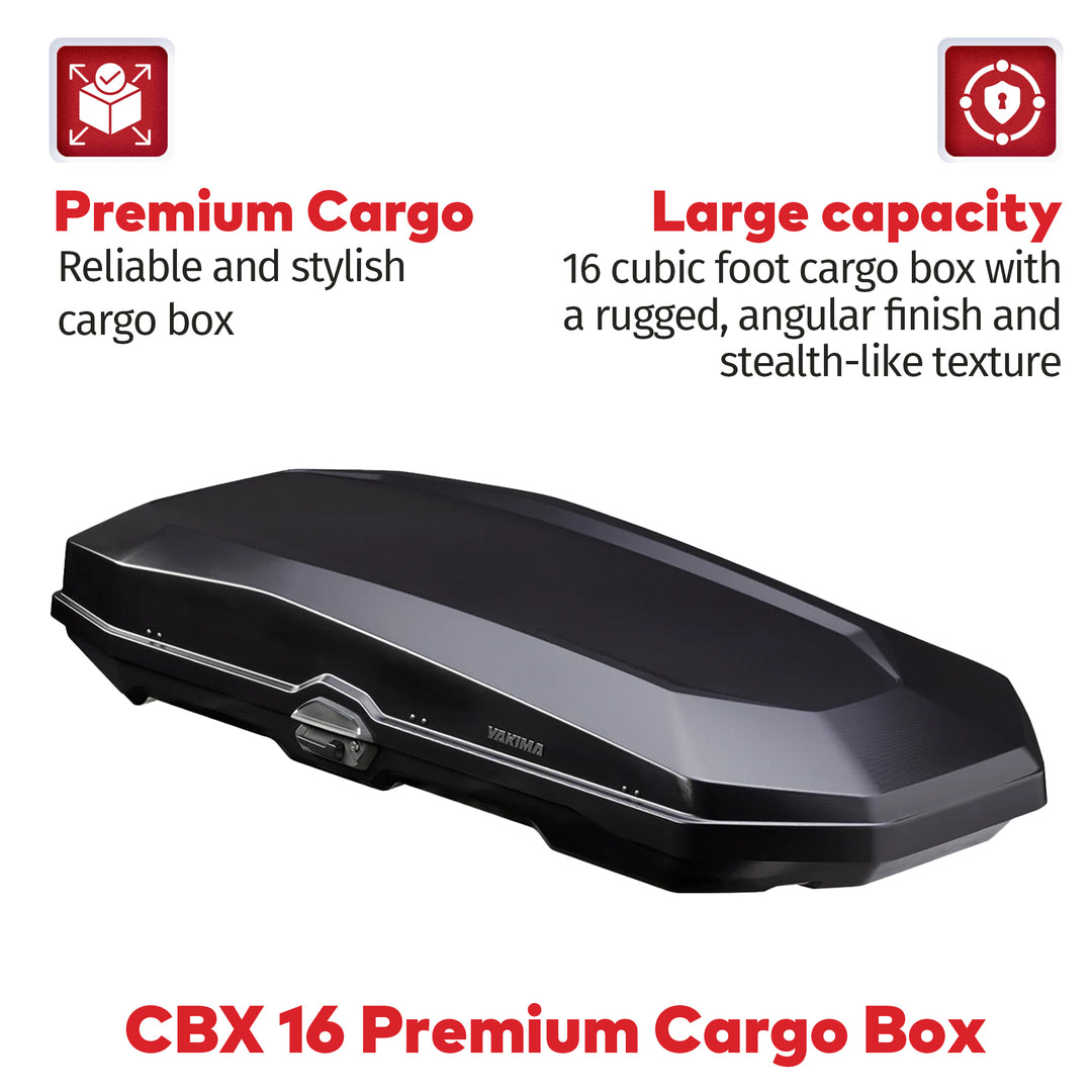 Yakima CBX 16 Cubic Foot Vehicle Rooftop Premium Cargo Carrier, Black (Open Box)