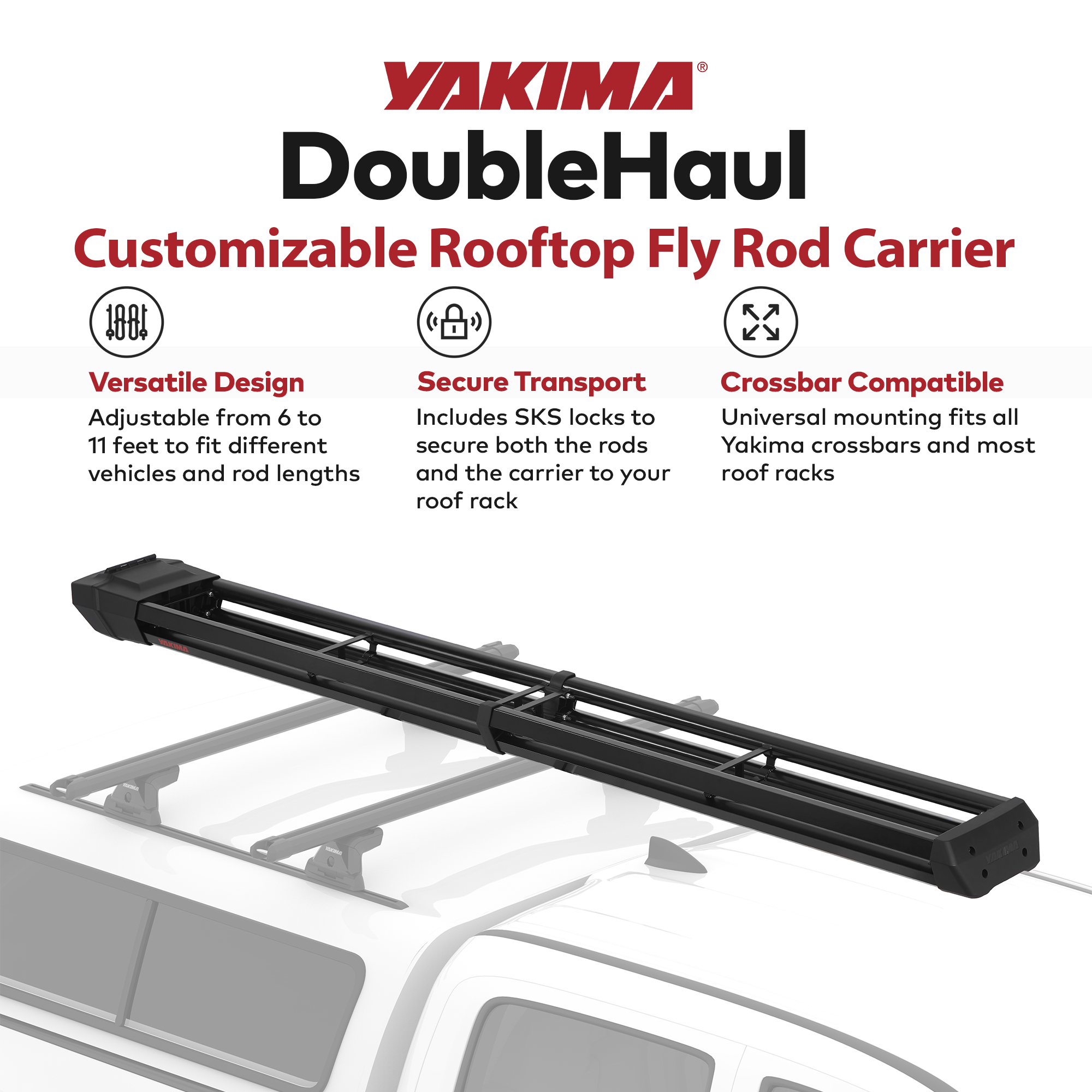 DoubleHaul Customizable Rooftop Fly Rod Carrier w/ Single Key System (Open Box)