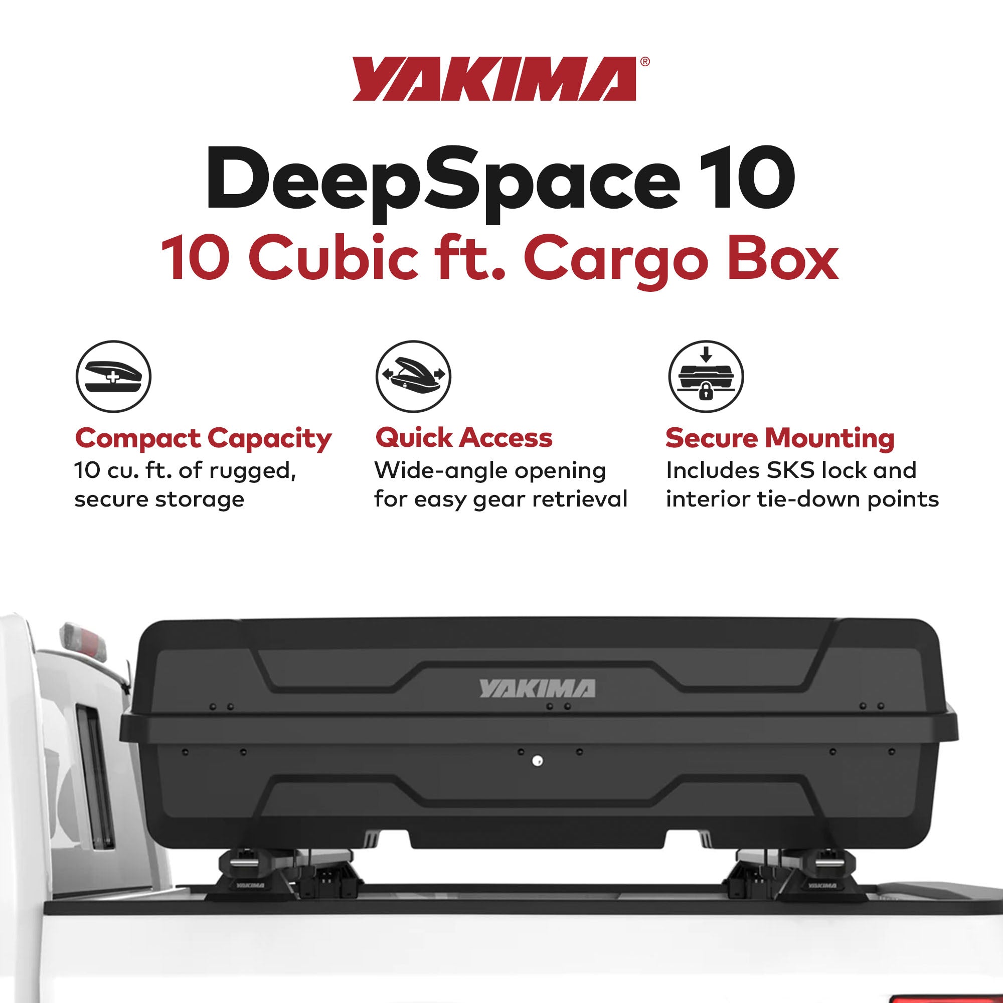 Yakima DeepSpace 10 Rooftop Cargo Box, 68" Heavy Duty Crossbars & Rack Towers