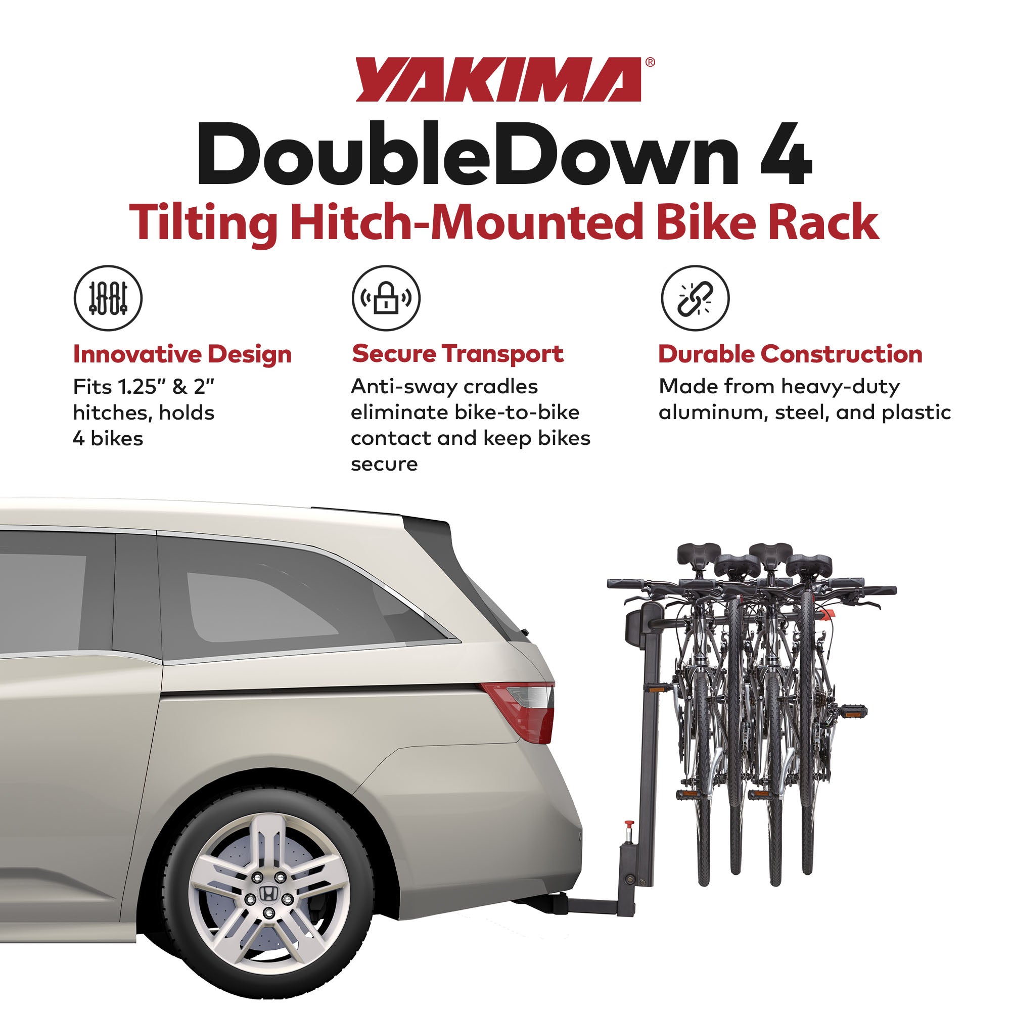 Yakima DoubleDown 4 Tilting Hitch-Mounted Bike Rack for Cars, SUVs, Trucks(Used)