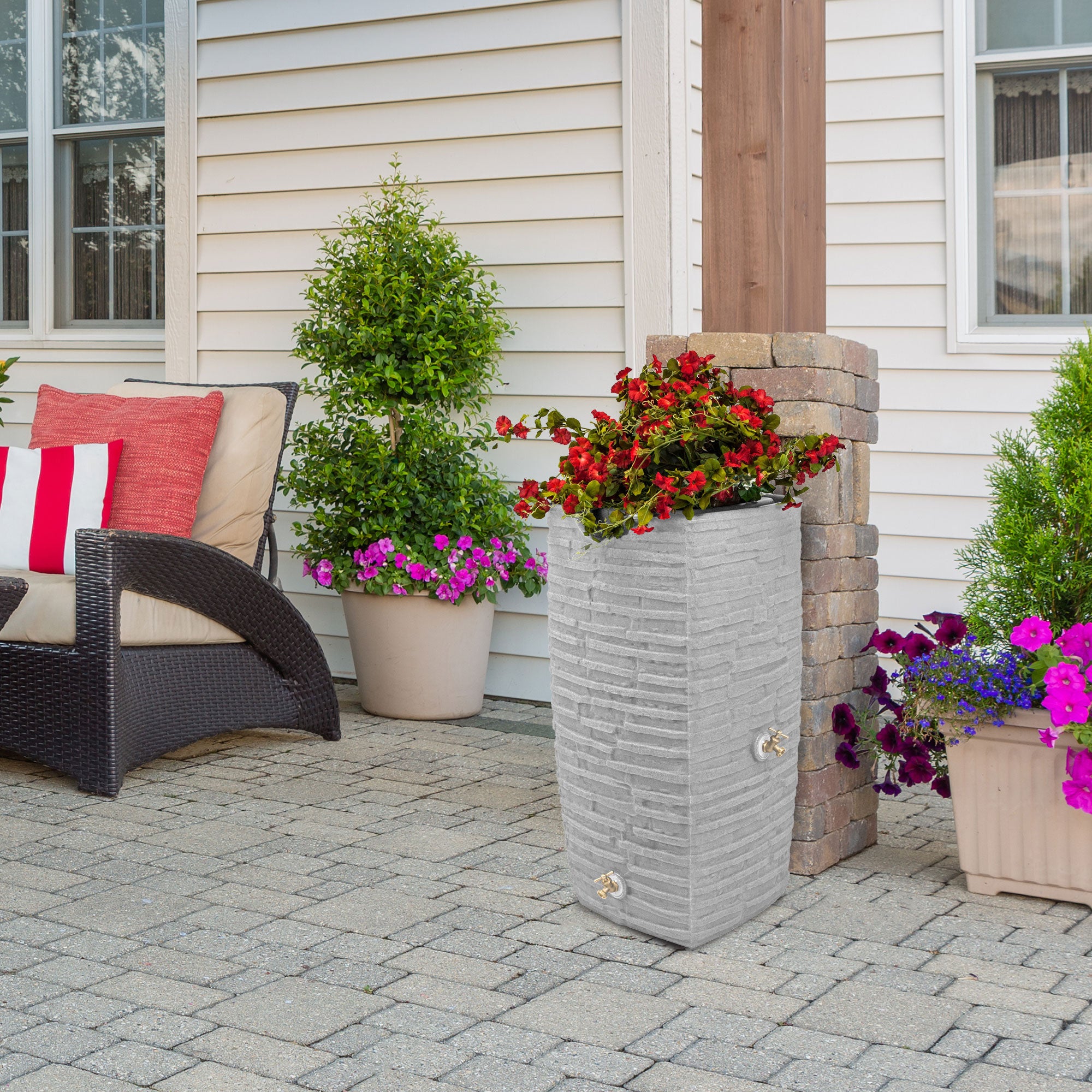 Good Ideas Impressions Riverwalk 50 Gal Rain Saver with Spigots, Light Granite - VMInnovations