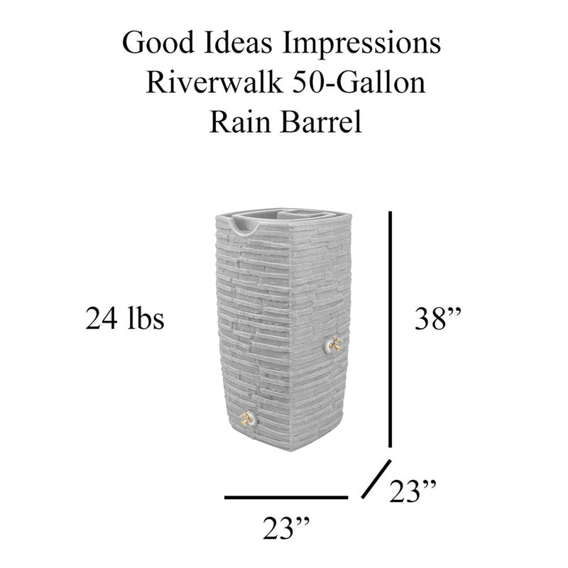 Good Ideas Impressions Riverwalk 50 Gal Rain Saver w/Spigots,Light Granite(Used)